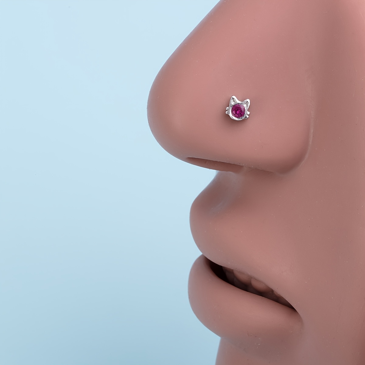 Set of 2 Adorable Cat Nose Zircon Studs for Various Piercings